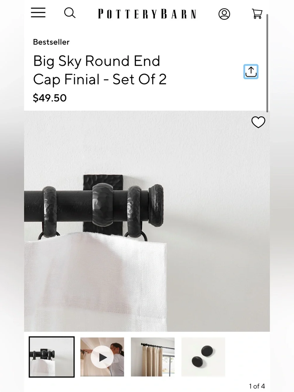 Big Sky Round End Cap Finial Set of 4 Pottery Barn